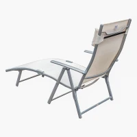 Outsunny Espreguiçadeira Dobrável de Jardim com Encosto Ajustável em 7 Posições Apoio para a Cabeça 137x63,5x100,5cm Creme(m-12)