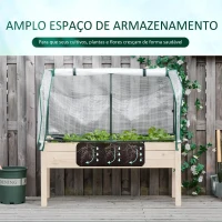 Outsunny Horta Vertical Elevada de Madeira 121x55x117cm com Cobertura de Proteção Mesa de Jardinagem para Cultivo de Flores Vegetais e, Jardim Terraço Madeira Natural(m-7)