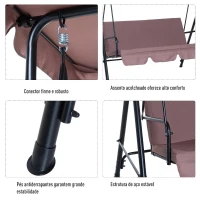 Outsunny Baloiço de Jardim de 3 Lugares Baloiço com Teto Ajustável em Ângulo para Terraço Balcão Carga Máxima 200kg Aço 172x110x153cm Marrom(m-8)