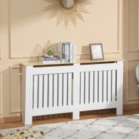 HOMCOM Cobertura Radiador 152x19x83cm Cobertura Radiador de MDF e Melamina com Dispositivo Anti-Rolamento Desenho Moderno para Sala de Estar Dormitório Branco(m-2)