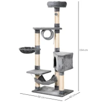 PawHut Árvore arranhador para gatos  154 cm de altura com plataformas túnel rede e postes de de sisal cinza(m-3)