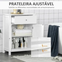 Kleankin Armário de Casa de Banho com 1 Gaveta e Prateleira Interior Ajustável Móvel Auxiliar de Armazenamento Multifuncional para Sala de Estar Cozinha 60x30x80cm Branco(m-5)