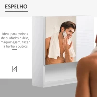 Kleankin Armário Casa de Banho com Espelho Móvel Auxiliar Montado na Parede com Prateleira Aberta e 2 Portas com Prateleira Interior Ajustável 54x15x55cm Branco(m-7)