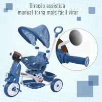 HOMCOM Triciclo infantil com toldo Barreira Apoio para os pés Luz e Música 93x51x94 cm Azul(m-5)
