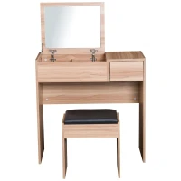 HOMCOM Toucador de Maquilhagem com Branco e Tampa Dobrável Mesa de Maquilhagem com Compartimentos e Gaveta 80x40x79cm Madeira(m-11)