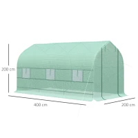 Outsunny Estufa Tipo Túnel 400x200x200cm Estufa de Jardim com 6 Janelas Transpiráveis e Portas Enrolável com Zíper para Cultivo de Plantas e Verduras Verde(m-3)