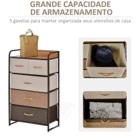HOMCOM Cómoda de Tecido com 5 Cestos Removíveis e Dobráveis Base Elevada Móvel de Armazenamento para Dormitório Sala de Estar 58x29x99cm Multicor(m-4)