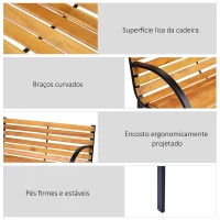 Outsunny Banco de jardim 2 lugares com encosto e apoios de braços Ripas de madeira e estrutura de aço Carga 230 kg 122x60x80 cm Cor natural e preto(m-6)