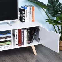 HOMCOM Móvel de TV para Televisores de até 65 Polegadas com 2 Armários Prateleiras Abertas e Puxador Oco 150x39x50 cm Branco e Madeira(m-9)