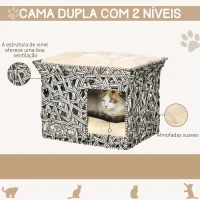 PawHut Cesta de Vime para Gatos de 2 Níveis Cama Caverna de Gatos com 2 Almofadas Suaves Estrutura de Metal 51x42x37cm Cinza e Bege(m-4)
