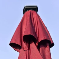 Outsunny Chapéu de Sol Excêntrico Φ300x248cm com Proteção UV 50+ Giratório 360º com Manivela Luzes LED Painel Solar e Teto Reclinável Vinho(m-10)