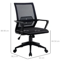Vinsetto Cadeira de escritório ergonômica giratória ajustável em altura com apoio de braços e apoio lombar Tecido respirável 61x58.5x89-99 cm Preto(m-3)