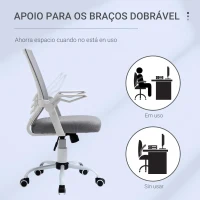 Vinsetto Cadeira de Escritório Ergonômica Giratória com Altura Ajustável Apoio para os Braços Dobrável Suporte Lombar e Encosto Transpirável 62,5x55x94-104cm Cinza(m-7)