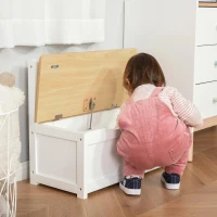 HOMCOM Organizador de Brinquedos para crianças acima de 2 anos Banco de Armazenamento Infantil de Madeira de Pinho com Tampa de Amortecimento e Encosto Alto para Sala de Jogos quarto 60x30x50cm Banco(m-8)