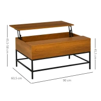 HOMCOM Mesa de Centro Elevável Mesa de Café Versátil com Armazenamento Oculto Pés de Metal para Sala de Estar Sala de Jantar 90x60,5x45,5cm Teca(m-3)