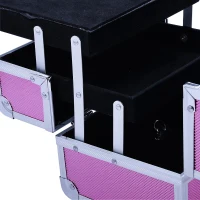 HOMCOM Estojo de Maquiagem Profissional Portátil de Cosméticos com Bandejas de 3 Níveis e Espelho 2 Chaves para Porta-Joias Manicure 15x15x20cm Rosa(m-9)