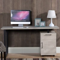 HOMCOM  Mesa de escritório com gaveta e armário com prateleira ajustável Mesa multifuncional para computador com borda redonda 150x60x76 cm Madeira natural(m-2)