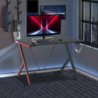 HOMCOM Secretária Gaming Secretária Ergonômica para Computador com Porta Copos Gancho para Fones de Ouvidos e Orifício para Passar os Cabos Efeito Fibra de Carbono 120x60x75cm Preto(m-2)