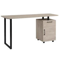 HOMCOM  Mesa de escritório com gaveta e armário com prateleira ajustável Mesa multifuncional para computador com borda redonda 150x60x76 cm Madeira natural(m-1)