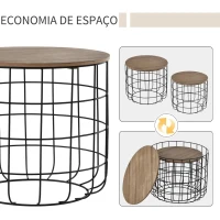 HOMCOM Conjunto de 2 Mesas Auxiliares Empilháveis Mesa de Centro Industrial com Tampa Removível e Cesta de Metal para Sala de Estar Ø50x41cm e Ø40x36,5cm Madeira e Preto(m-4)