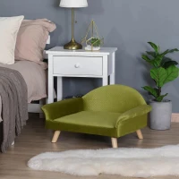PawHut Sofá-cama para animais de estimação Sofá para cães Gatos com almofada acolchoada removível Pernas de madeira 73x58x37 cm Latão de veludo(m-12)