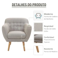 HOMCOM Poltrona individual Moderna com Pernas de Madeira Acolchoada Estilo Nórdico 71x62x78 cm bege(m-4)