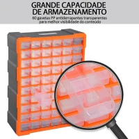 DURHAND Organizador de Ferragens Armário Organizador de Ferragens com 60 Gavetas de PP 38x16x47,5cm Cinza e Laranja(m-4)