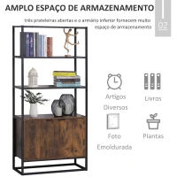 HOMCOM Estante com 3 prateleiras abertas e 1 armário de porta dupla com base elevada Estante multifuncional de armazenamento 76x33x162,5 cm Marrom Rústico(m-5)