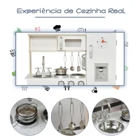 HOMCOM conjunto de brinquedo de cozinha para crianças acima de 3 anos inclui acessorios  74x30x81cm Branco(m-6)
