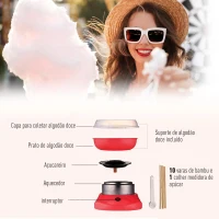 HOMCOM Máquina de Algodão Doce Potência 450W-550W Doce com Colher Medidora e 10 Palitos de Bambu 27x26x18cm Vermelha(m-5)