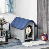 PawHut Casa para cães pequenos com respiradouros resistente para uso interno e externo 59x75x66 cm Azul e cinza(m-12)
