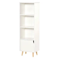 HOMCOM Estante com 3 Prateleiras Abertas e 1 Fechada com Porta Estante de Estilo Moderno para Armazenamento de Livros Brinquedos Plantas 40x30x129,5cm Branco(m-1)