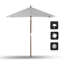 Outsunny Chapéu de Sol de Jardim 200x150x230cm Chapéu de Sol Retangular Inclinável com Polia Duplo Teto e Mastro Desmontável de Madeira para Terraço Pátio Creme(m-9)