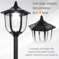 Outsunny Candeeiro Solar com Painel Solar Candeeiro de Jardim com 6 LEDS Autonomia 6-8 horas Ø26x177 cm Preto(m-7)