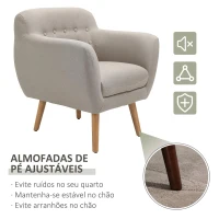 HOMCOM Poltrona individual Moderna com Pernas de Madeira Acolchoada Estilo Nórdico 71x62x78 cm bege(m-5)