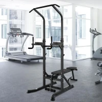 HOMCOM Estação de Musculação Torre de Treinamento Altura Ajustável com Barra de Flexões e Banco Dobrável para Fitness em Casa Academia Carga 150kg 99x178x230cm Preto(m-8)