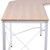 HOMCOM Secretária em Forma de L Secretária para Escritório com Estrutura de Metal Secretária de Canto 150x150x76 cm Branco e Madeira(m-10)