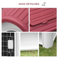 PawHut Casota para Cães com Porta Removível Base Elevada 3 Respiradouros e Janela Casota de Cães para Interior e Exterior 59x75x66cm Cinza e Vermelho(m-6)