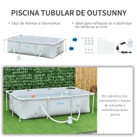 Outsunny Piscina Desmontável Tubular 252x152x65cm com Depuradora de Cartucho Piscina Retangular de Exterior para Adultos e Crianças 2.163L Cinza(m-4)