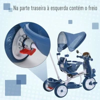 HOMCOM Triciclo infantil com toldo Barreira Apoio para os pés Luz e Música 93x51x94 cm Azul(m-8)