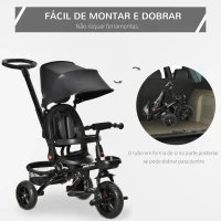 HOMCOM Triciclo Infantil 4 em 1 Bicicleta para Crianças 1-5 Anos com Assento Giratório Capô Ajustável Guidão de Empurre e Apoio para os Pés Dobrável 111,5x52x98cm Preto(m-8)