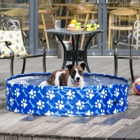 PawHut Piscina dobrável para cães diâmetro  Ø140 cm Banheira portátil para animais de estimação em PVC com fundo antiderrapante para interior e exterior azul(m-2)
