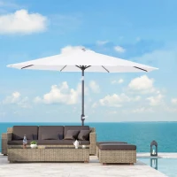 Outsunny Chapéu de Sol de Jardim Ø295x250cm com Manivela Chapéu de Sol Exterior com Mecanismo de Inclinação e Mastro Desmontável de Metal para Terraço Piscina Pátio Branco(m-2)