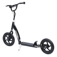 HOMCOM Trotinete para Crianças acima de 5 anos Scooter de 2 Rodas Grandes de 12 Polegadas com Freio e Guidão Ajustável em Altura Carga Máx. 100kg 120x52x80-88cm Preto(m-8)