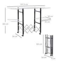 HOMCOM Estendal de Roupa Dobrável de Alumínio Móvel com 4 Alças Laterais Prateleira para Sapatos 4 Rodas com Freios 157,5x54x101cm Branco(m-3)