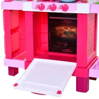 HOMCOM Cozinha para Crianças acima de 3 Anos Cozinha Infantil com 38 Acessórios Luz Som 78x29x87 cm Rosa(m-10)