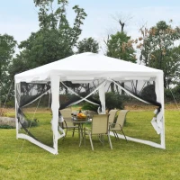 Outsunny Tenda de Jardim 395x295 cm com Redes Mosquiteiras Duplo Teto e Portas com Zíper para Exterior Branco e Preto(m-12)