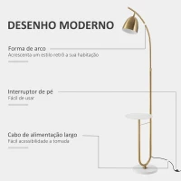 HOMCOM Candeeiro de Pé Vintage com Mesa Auxiliar Suporte para Lâmpada E27 Máx. 40W e Interruptor de Pé para Sala de Estar Dormitório Estúdio 30x44x177cm Dourado(m-6)