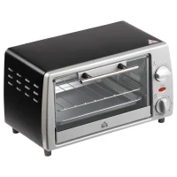 HOMCOM Mini Forno Elétrico de 10 Litros 750W com Temperatura até 230 °C Temporizador 60 Minutos Bandeja e Grade 36,5x26x22cm Preto e Prata(m-9)