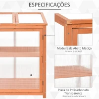 Outsunny Mini Estufa de Jardim de Madeira e Painéis de Policarbonato com 2 Prateleiras Tampa e Portas para Plantas e Cultivos 62x63x82cm Madeira Natural(m-6)